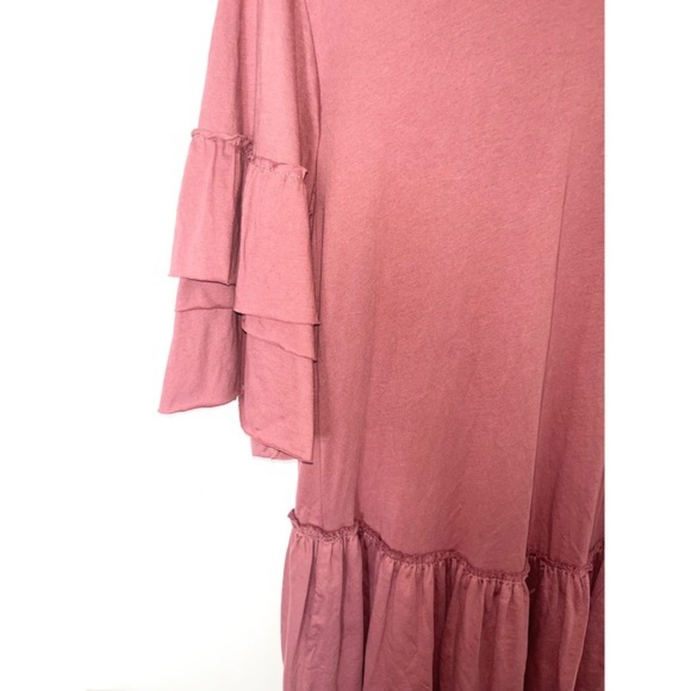 Zara NWT Trafaluc Mauve Pink Tiered‎ Ruffle Sleeve Drop Waist Midi Dress | Small - Picture 10 of 12